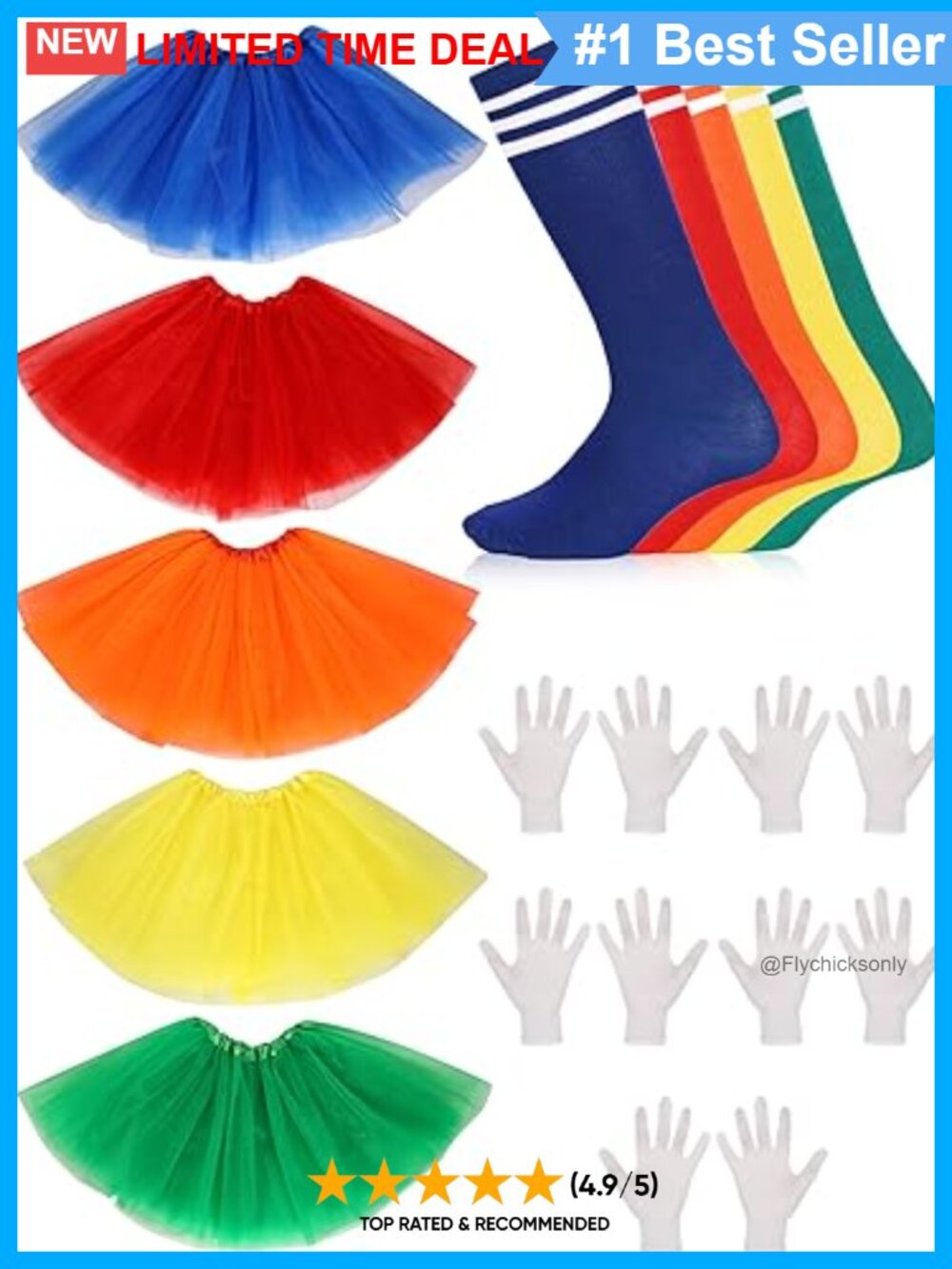 Layered Tutu Skirts Striped Socks White Gloves 15 Pc Costume Set